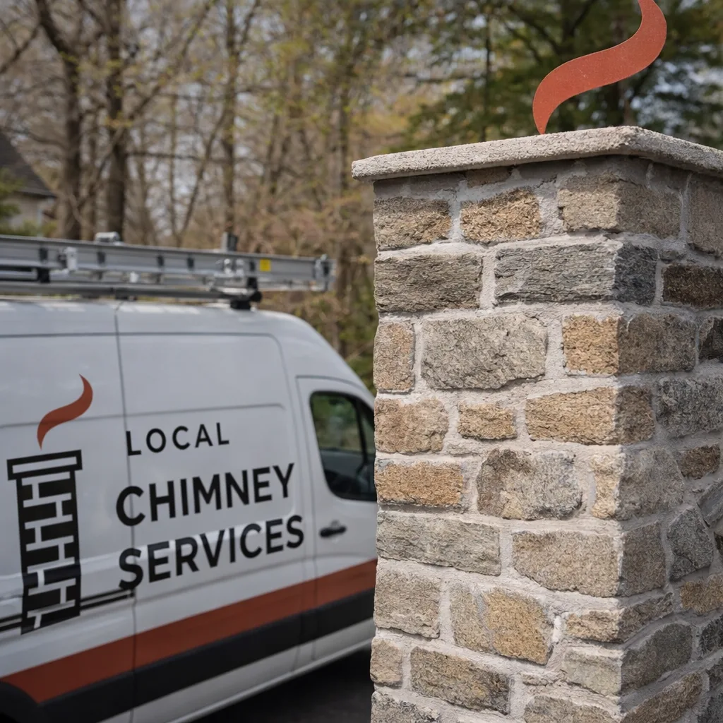 Freshly repointed chimney with new mortar joints set against original stone